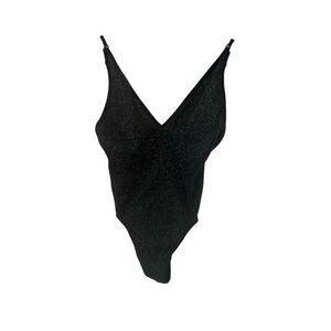 OUT FROM UNDER Bodysuit Small Black Sparkle Stretch V Neck Low Back S